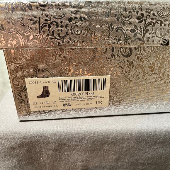 ISNOM Rhinestone Boots Pointed Toe Block Heel Ankle Boots Size 11 Rodeo Cowboy - Picture 4 of 9